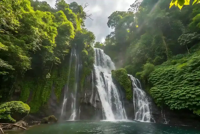 Banyumala twin waterfall surrounded by rainforest in north Bali