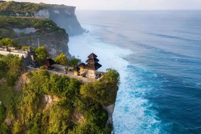 Uluwatu Temple on the clifftop above the sea in Badung, Bali
